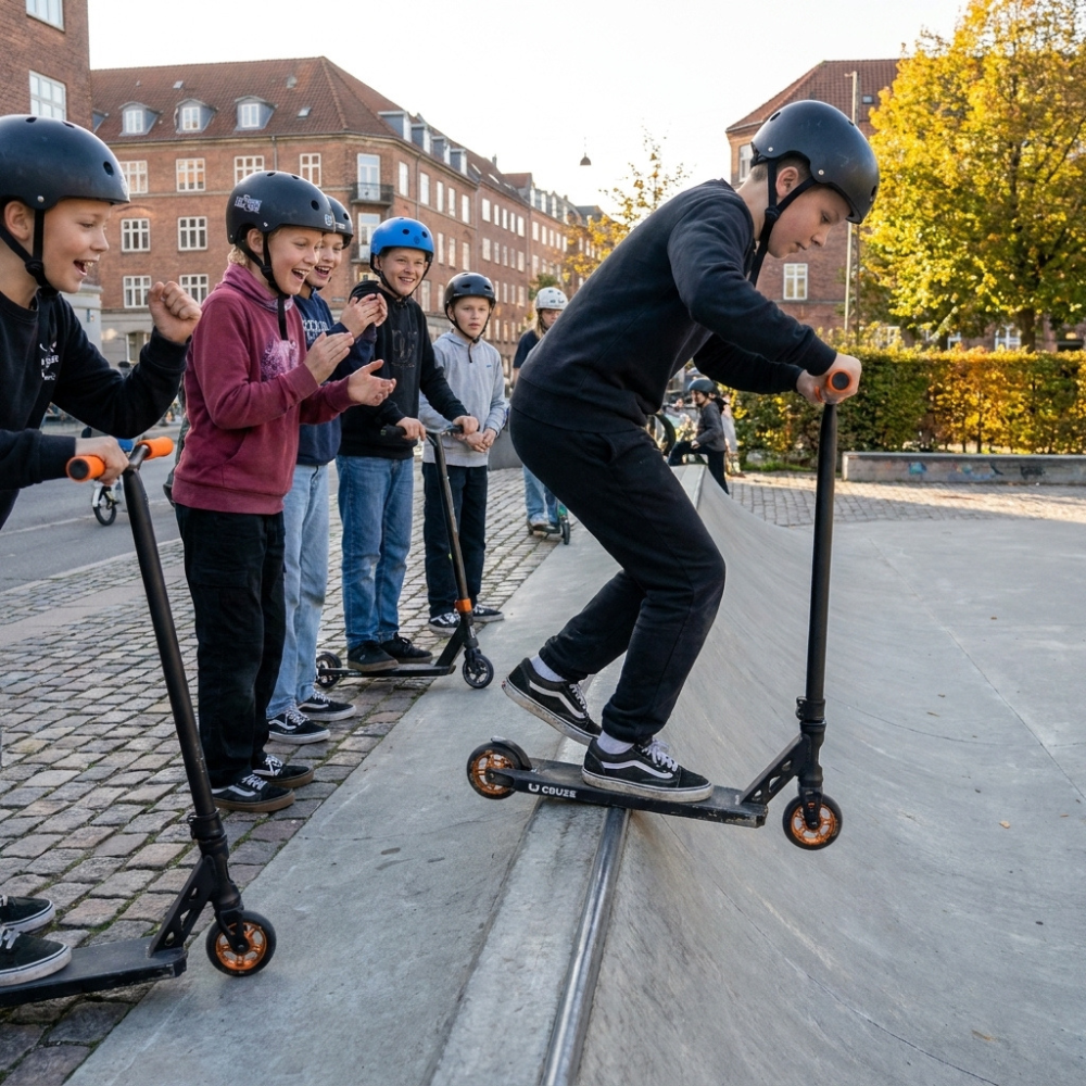 Børn og Cruze Trick Løbehjul i skatepark
