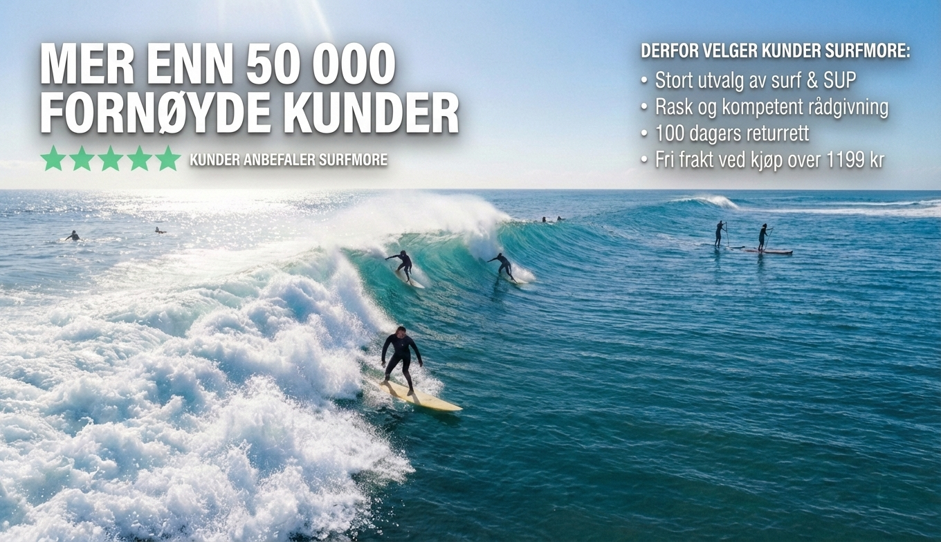 Surfer ude i bølgerne til den norske hjemmeside