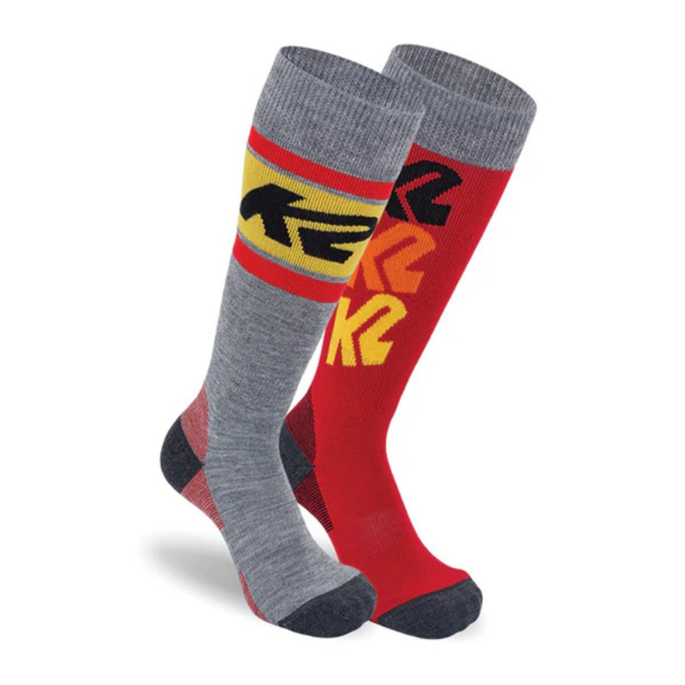 K2 All Mountain Skistrømper til børn (2-pack) - Grå/Gul/Rød L (35-38)